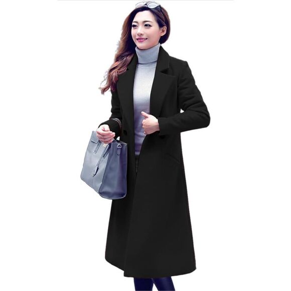 NEW Black Long Wool Blend Coat Peacoat XS - Picture 1 of 7